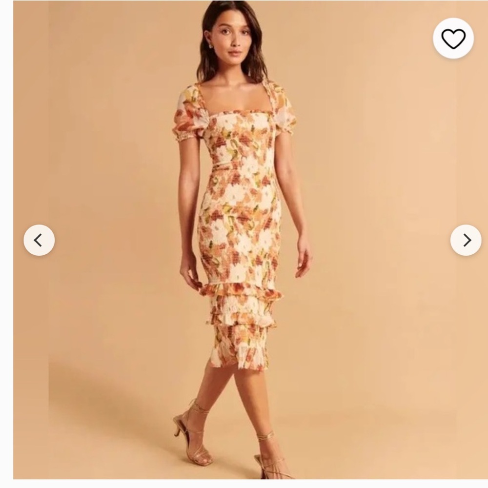 Abercrombie & Fitch Floral Smocked Midi Dress Size Small Puff Sleeve Cottagecore